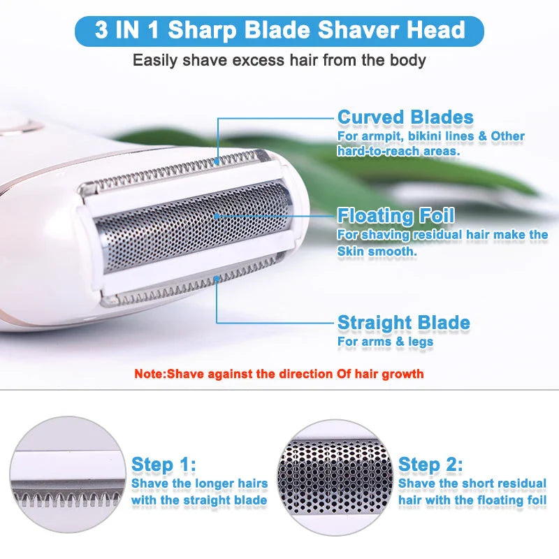 Precision Electric Lady Shaver with hypoallergenic stainless steel blades and floating foil technology for effortless, irritation-free hair removal