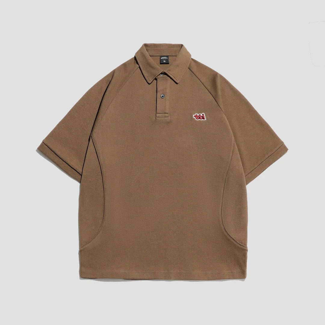 Retro Short Sleeve Men's T-shirt with Embroidered Design in Dark Brown, White, and Grey Colours