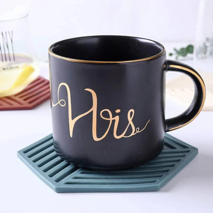 Geometric pattern cup coasters in a minimalist British design, made from durable rubber to protect surfaces