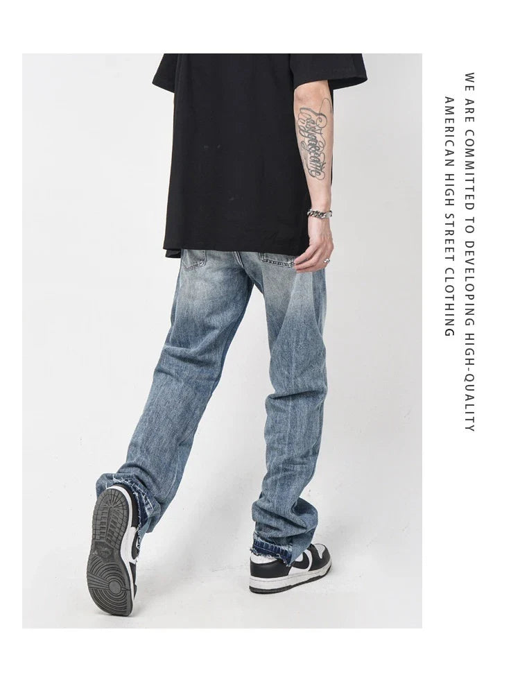 Premium British men's straight relaxed fit jeans in a vibrant blue colour
