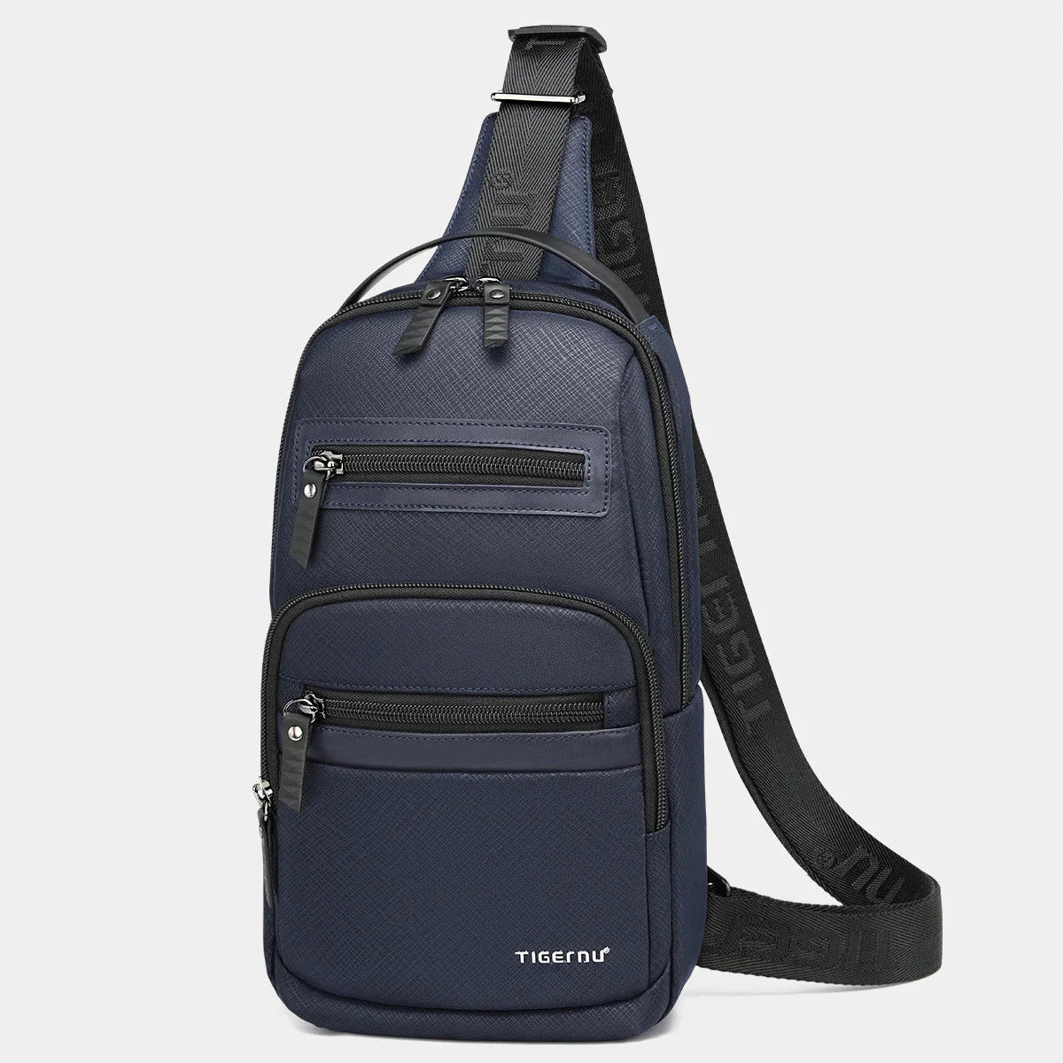 Premium waterproof men's chest bag in dark blue colour, featuring a sleek and sophisticated design with a spacious main compartment and secure zipper closure.