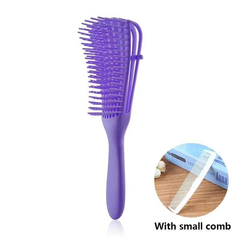 Trendha Compact Detangling Hair Brush with Scalp Massager for Effortless Travel in Green with Small Comb Accessory