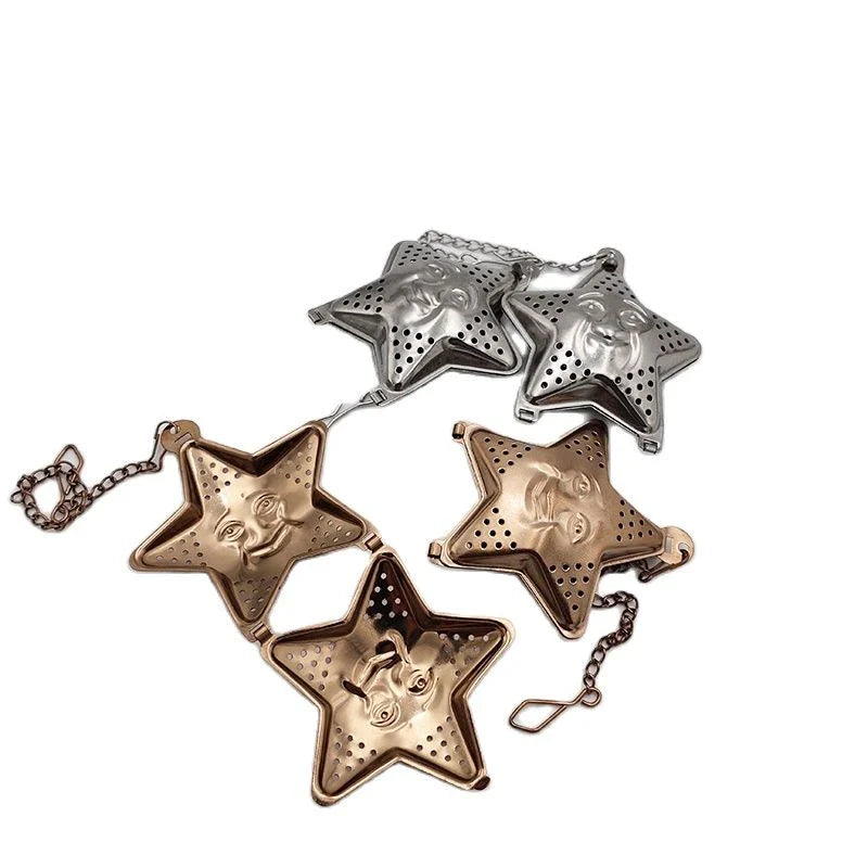 Adjustable stainless steel star-shaped tea infuser for brewing loose leaf tea with hanging mechanism