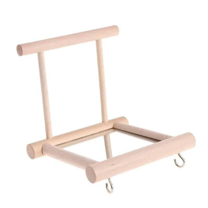 Premium bird mirror toy with sturdy wooden perch, designed to captivate and entertain your feathered friend