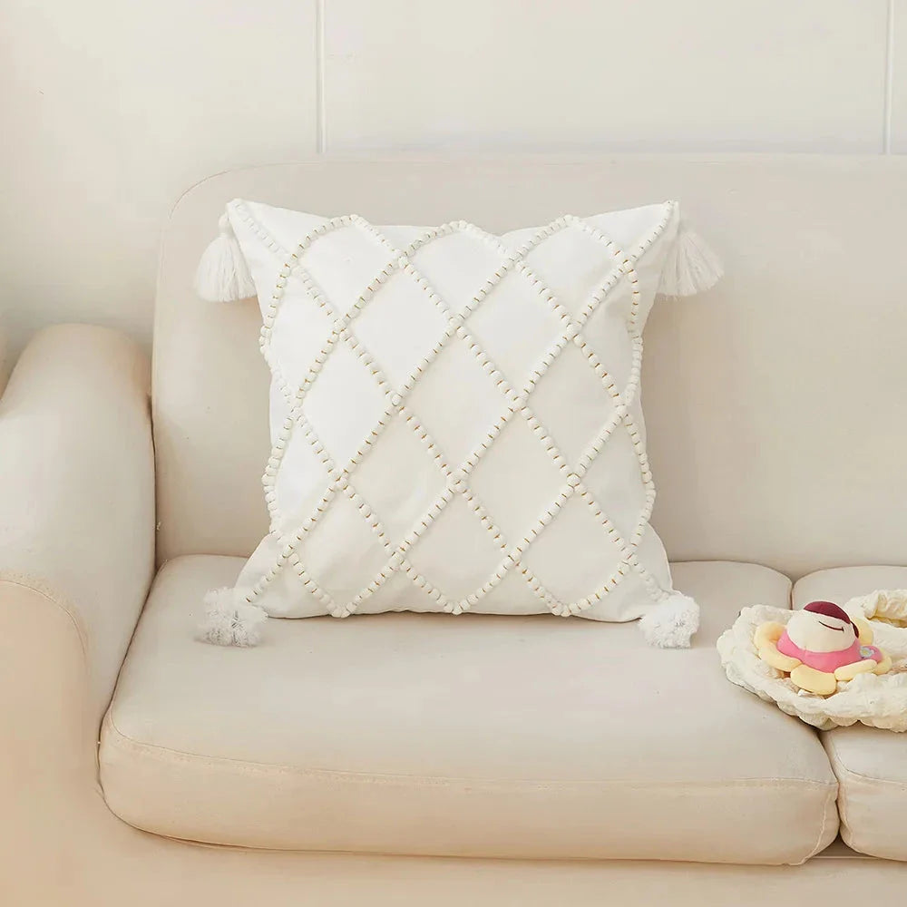 Nordic geometric tassel cushion cover with gradient design, perfect for adding modern style to your home