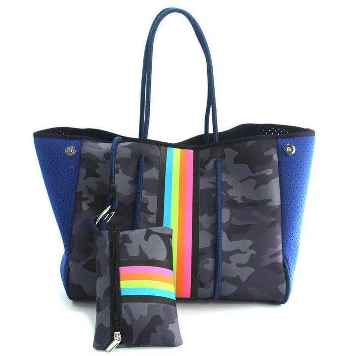 A neoprene beach bag in a stylish design, perfect for British summer adventures at the coast