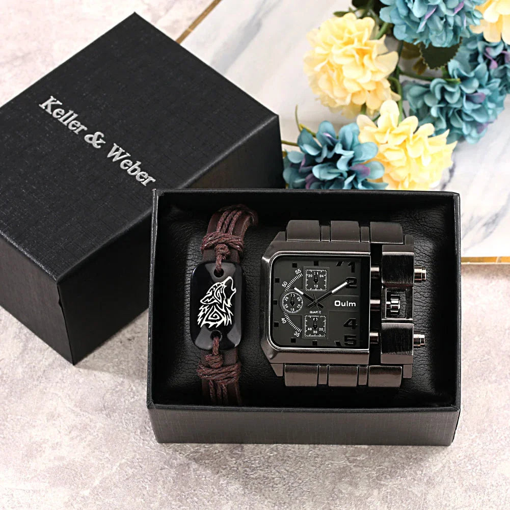 Stylish Gents' Oversized Quartz Watch with Matching Bracelet in various colours