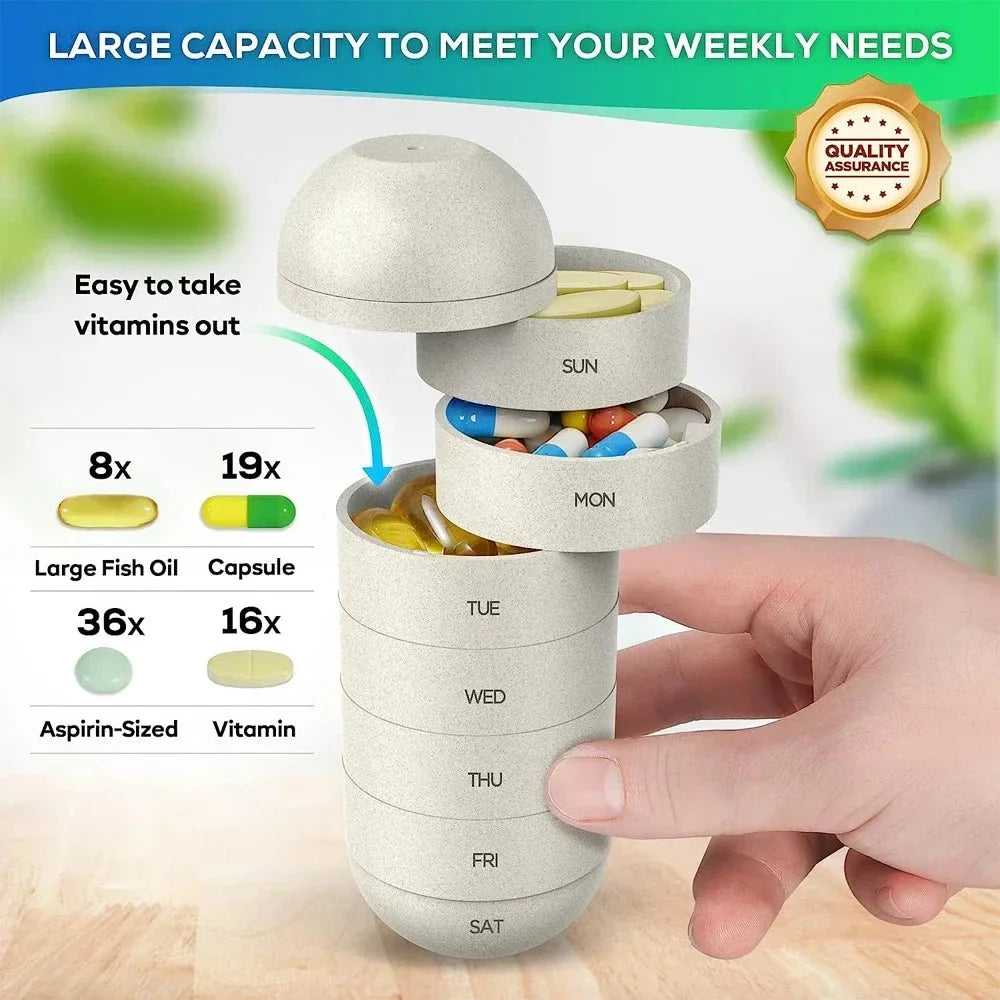 Secure Weekly Pill Splitters and Organiser with Waterproof Design for Medication and Supplement Management