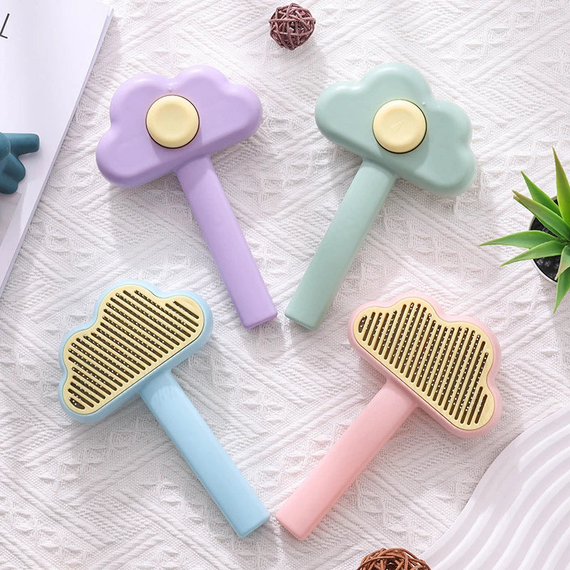 Premium self-cleaning pet comb in various colours, featuring a unique hair removal mechanism for effortless grooming
