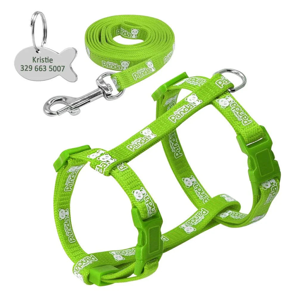 Luminous cat harness and leash set with glow-in-the-dark design for nighttime walks