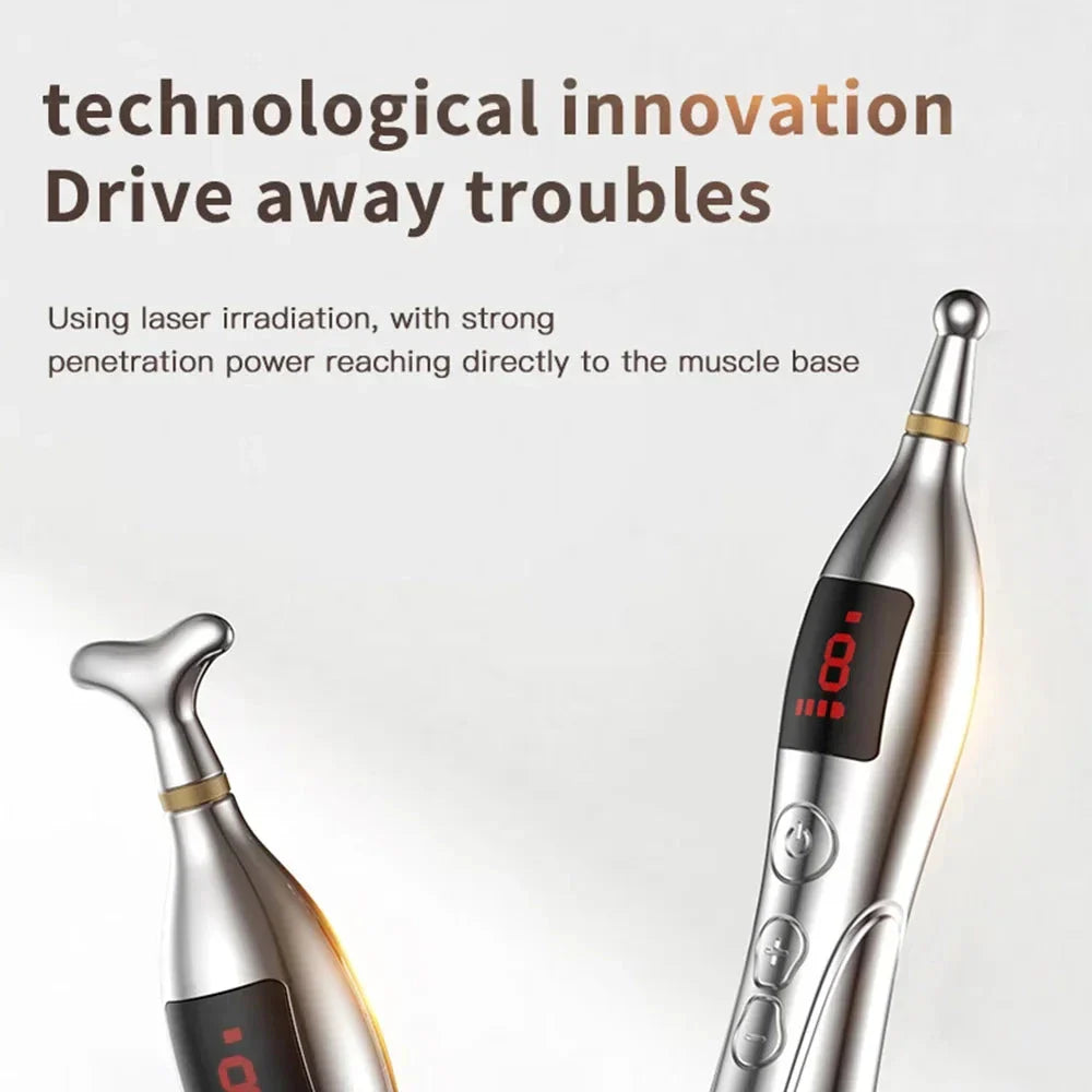 Electronic Acupuncture Massage Pen with 19 adjustable intensity levels and three targeted massage modes for natural pain relief and muscle relaxation