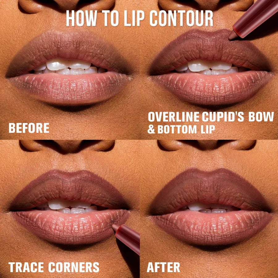 Close-up of a premium waterproof lipliner in a silver casing, a must-have makeup essential for a polished and long-lasting lip look.