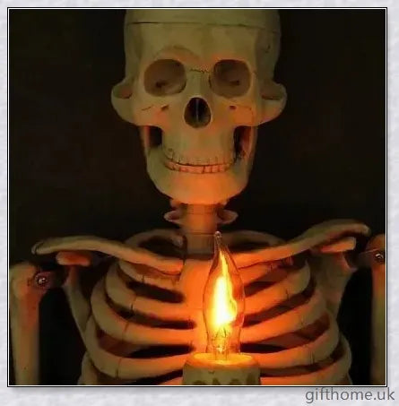 Premium 3D life-size haunted house skeleton decoration with elegant candle holders, creating a mesmerising, ethereal Halloween ambiance