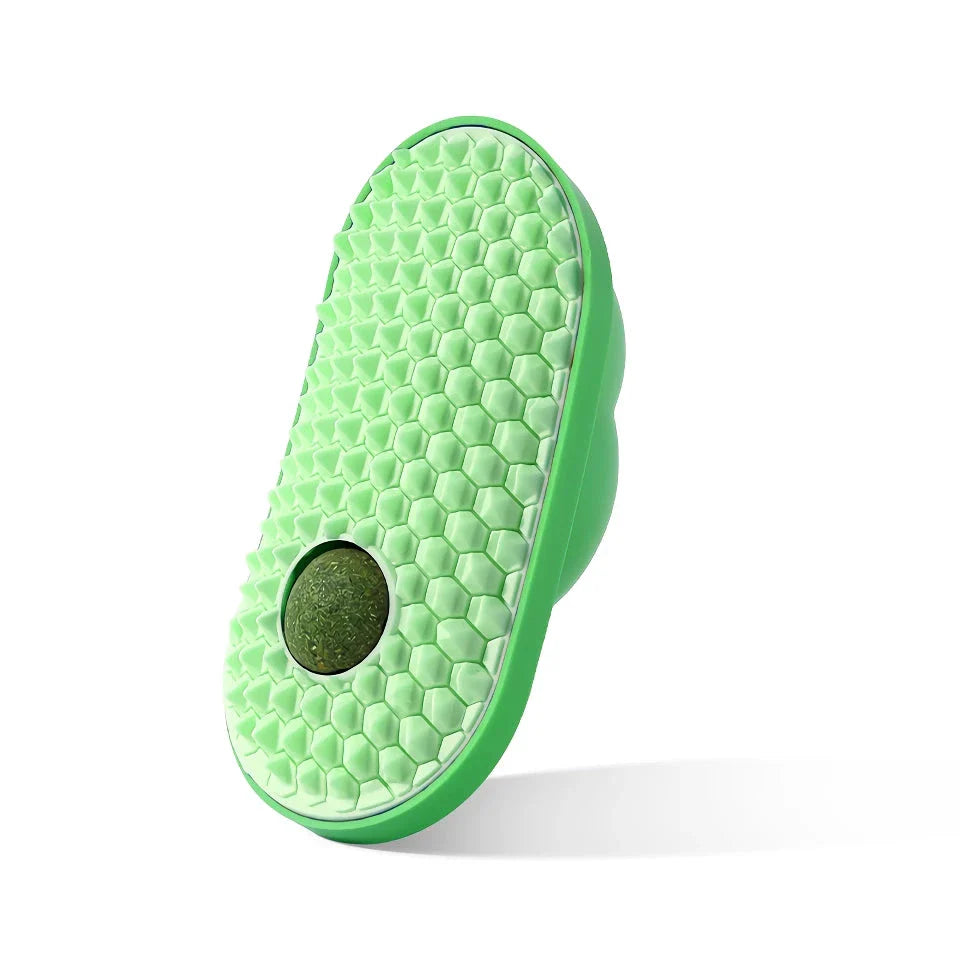 Cosy cat self-grooming brush with catnip compartment, made of eco-friendly ABS plastic and soft TPE rubber bristles