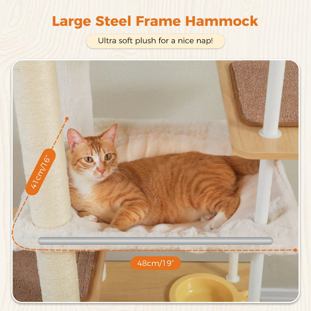 Large multi-level cat tree with spacious condos, hammocks, and sisal scratching posts for cats