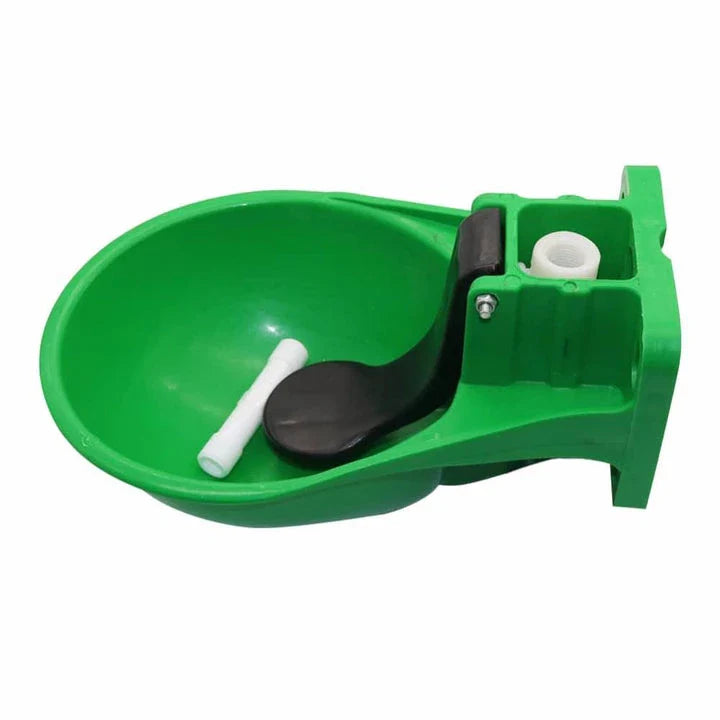 Automatic water bowl for horses made of durable, weather-resistant plastic with a self-regulating design for consistent hydration.