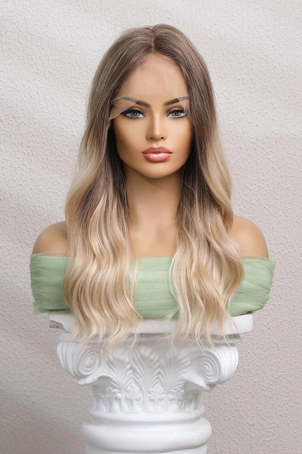 Luxurious 13x2 inch lace front wig with 24-inch waves in a natural-looking ombre colour