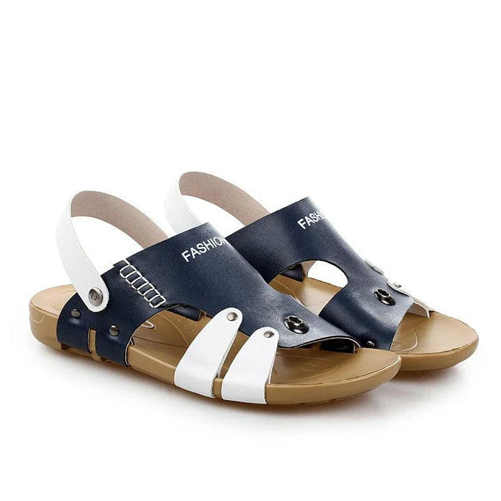 Premium leather men's beach shoes with breathable design and rubber sole for comfort and style