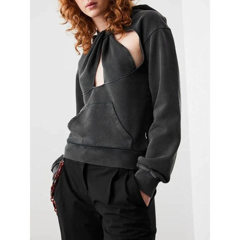 A cosy, stylish sweatshirt with a hollow-out design, perfect for everyday wear