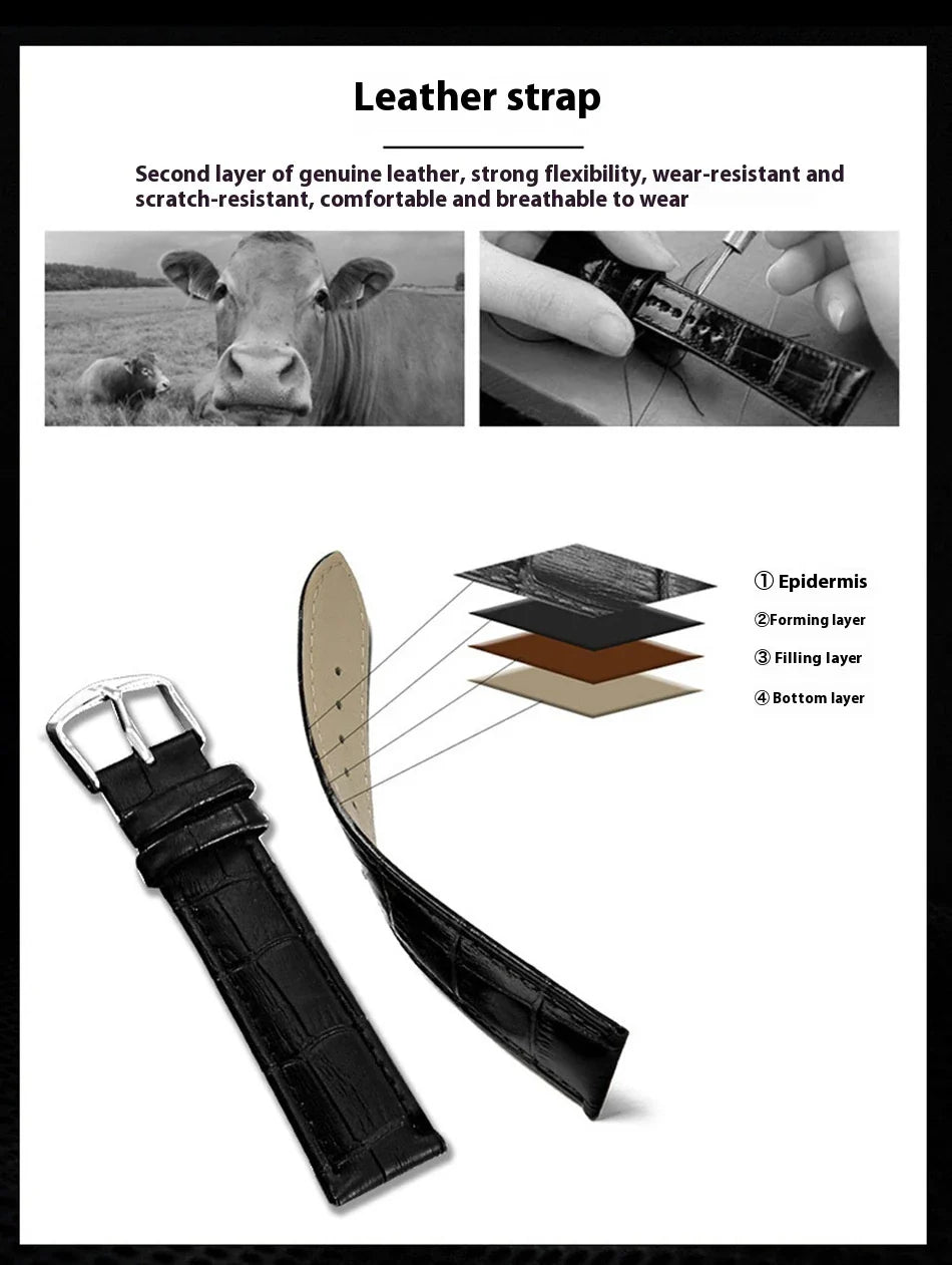Premium automatic mechanical watch with a waterproof leather strap, featuring a sophisticated and versatile design.