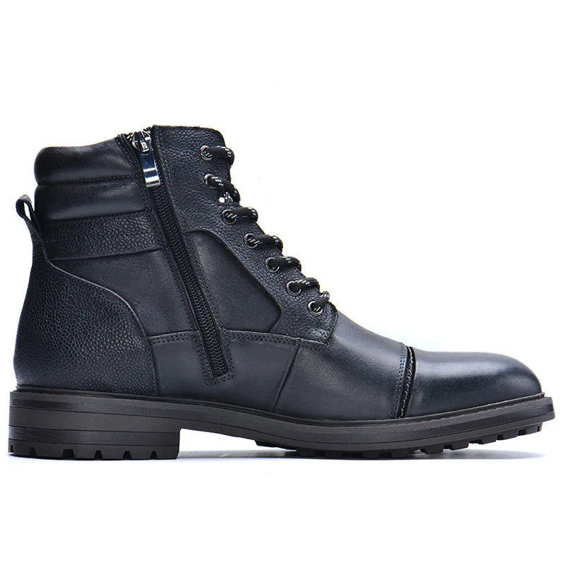 Premium cowhide leather boots for stylish men, featuring a classic round toe design and robust beef tendon soles for superior comfort and support.