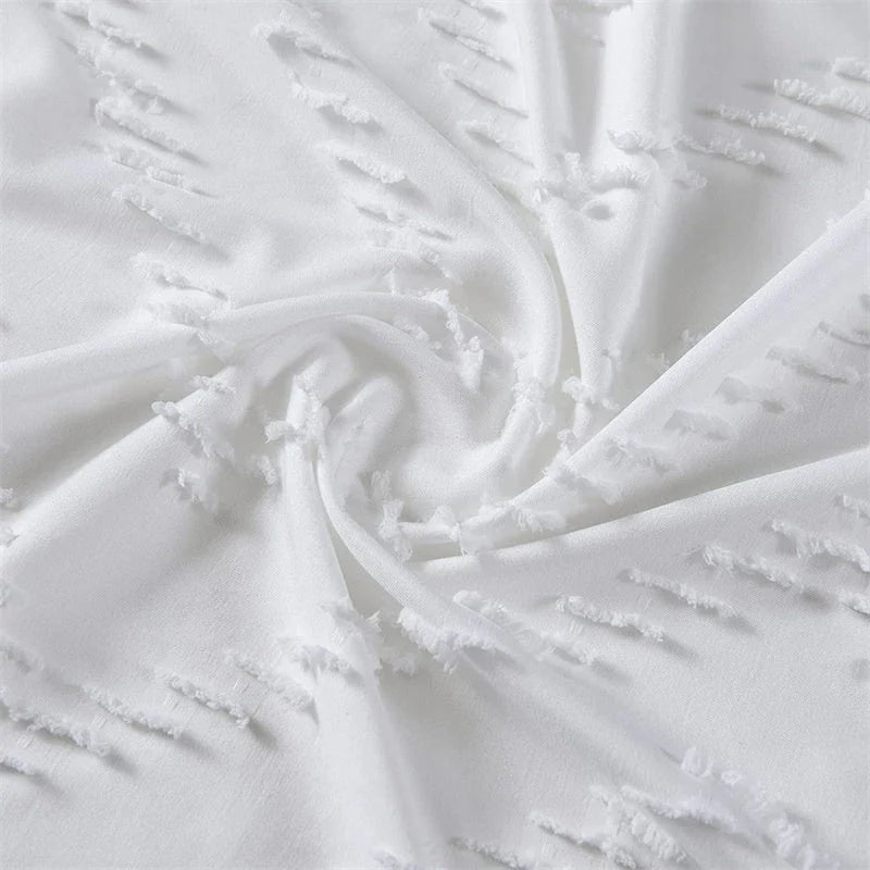 Modern Farmhouse Waterproof White Shower Curtain with Chevron Tufted Pattern