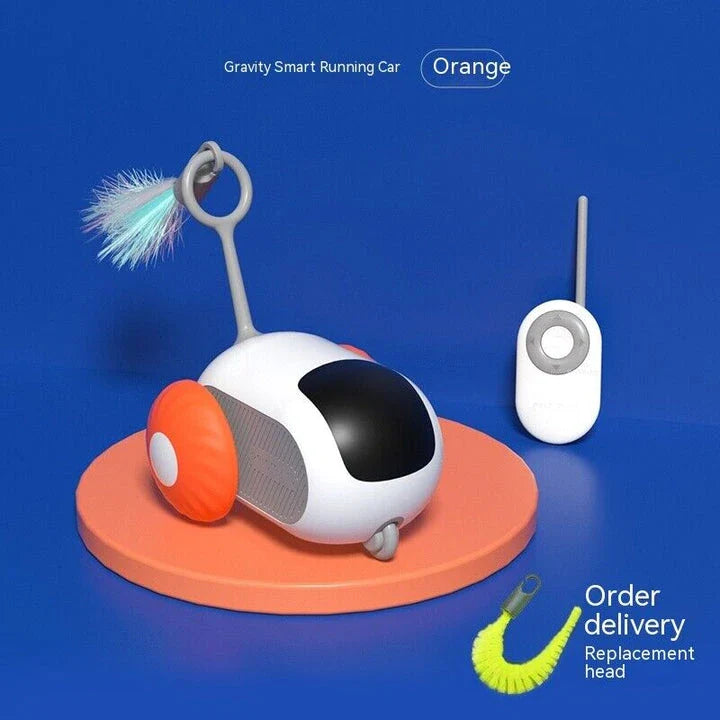A wireless remote-controlled toy car with blinking lights, designed to engage and entertain indoor cats and kittens.