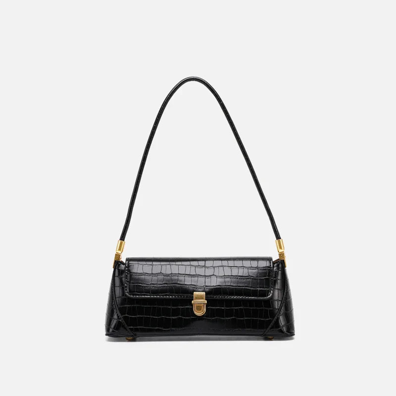 Stylish Trendy Shoulder Bag with Crocodile Pattern, Made of Premium PU Material for Versatile British Fashion