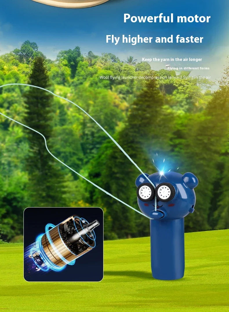Illuminating rope-driven electric propeller cat toy in blue, with glowing rope and spinning propeller to captivate and entertain your feline companion.