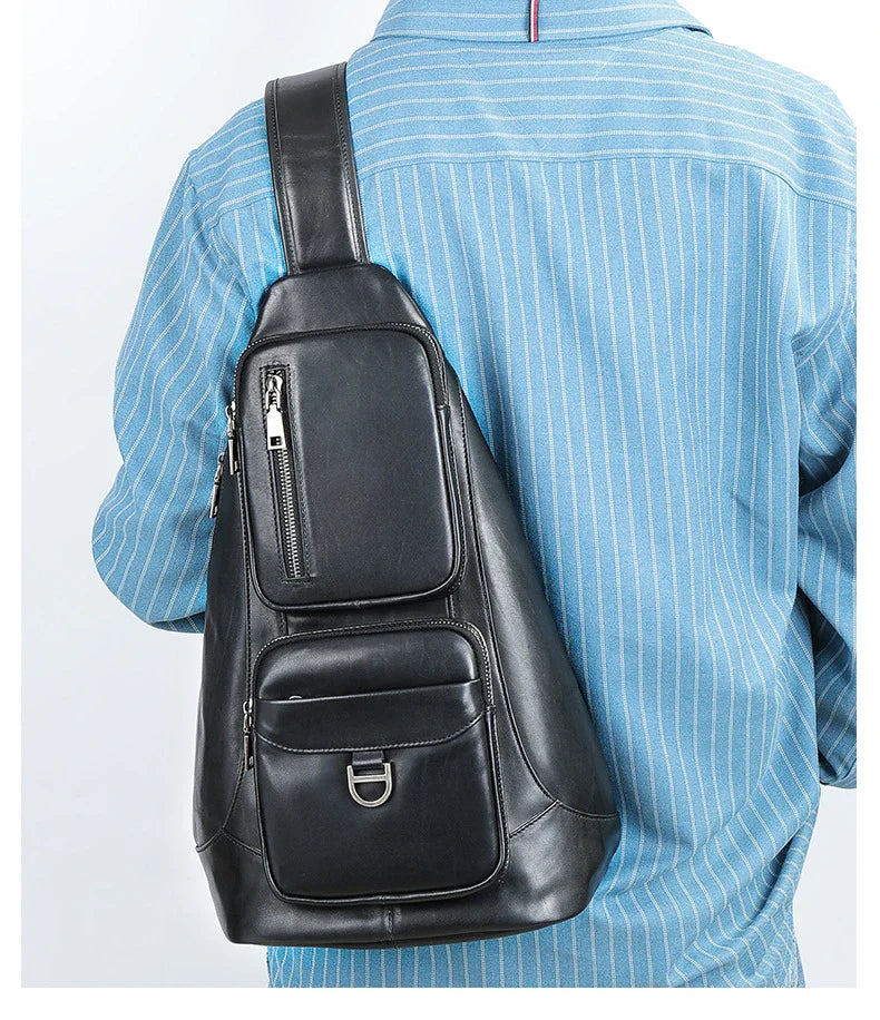 Premium cowhide messenger bag with brushed skeleton-skin design, large capacity, and adjustable shoulder strap