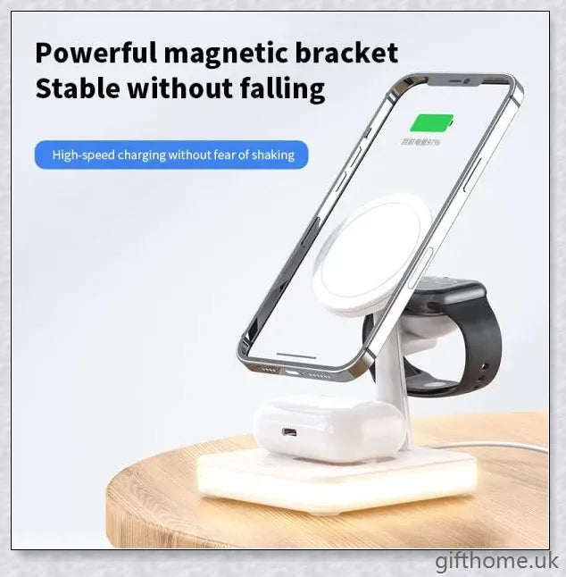 Premium 4-in-1 magnetic wireless charging dock for desks and travel, supporting simultaneous charging of up to 4 devices in black or white