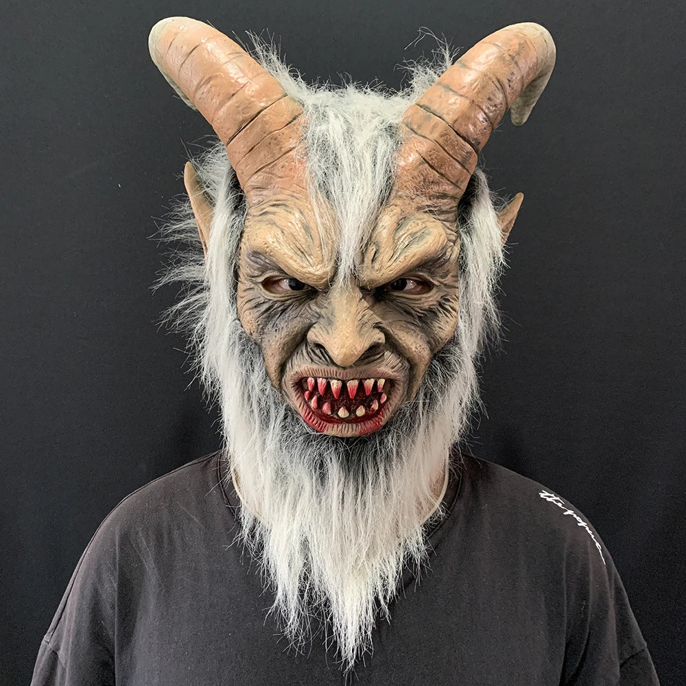 Frightfully realistic Latex Horror Mask with devil-inspired features, perfect for Halloween cosplay