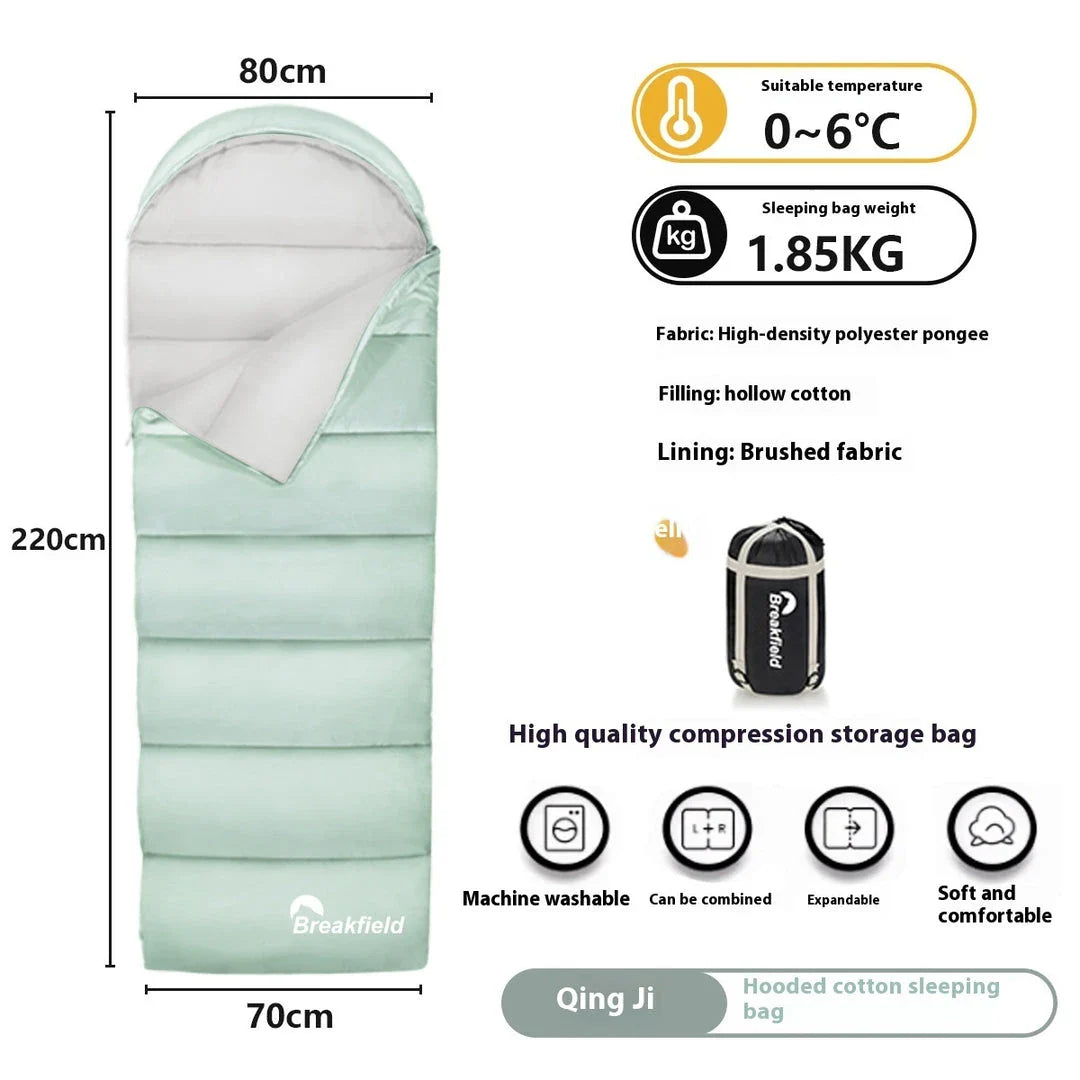 Premium waterproof cotton sleeping bag with envelope-style structure and brushed cloth lining for outdoor camping