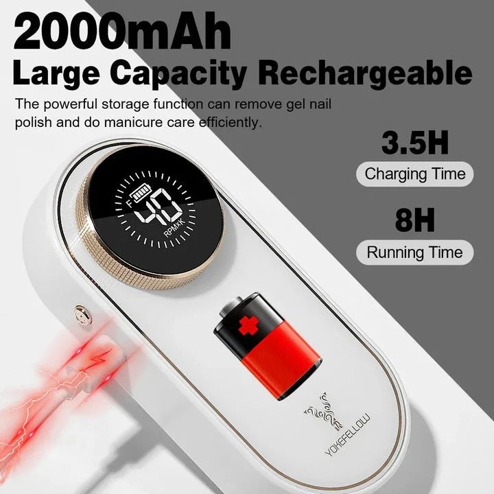 Professional-Grade Cordless Nail Drill Machine with 40,000 RPM Speed and HD Display for Salon-Quality Nail Care