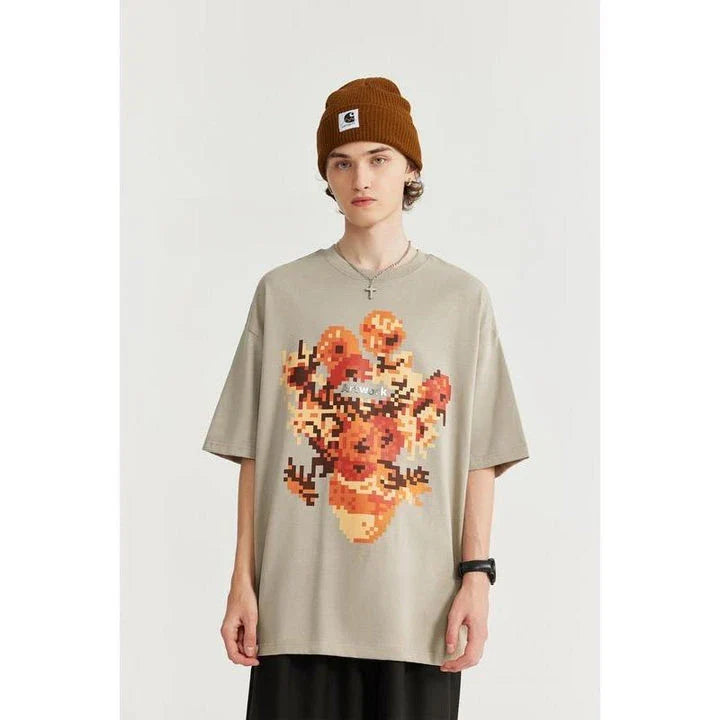 Trendy metallic sunflower print t-shirt in black and khaki colours, made from soft and breathable cotton fabric