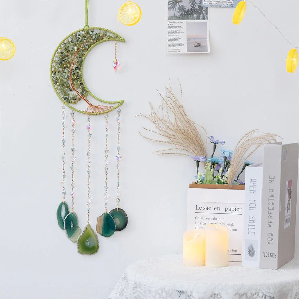 Mesmerising Moon Agate Crystal Pendant Dream Catcher with a stunning array of colourful agate crystals