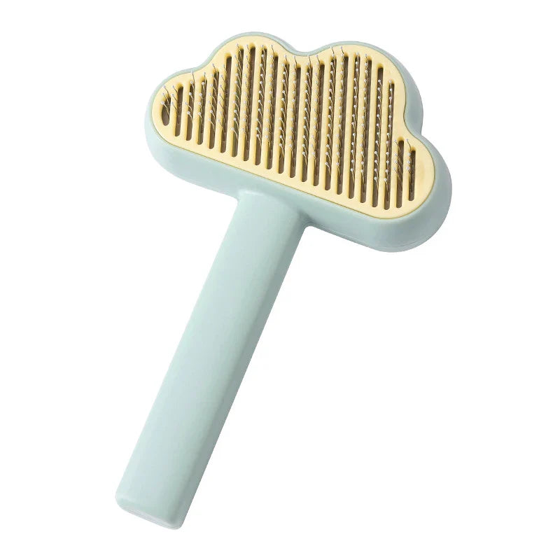 Premium self-cleaning pet comb in various colours, featuring a unique hair removal mechanism for effortless grooming