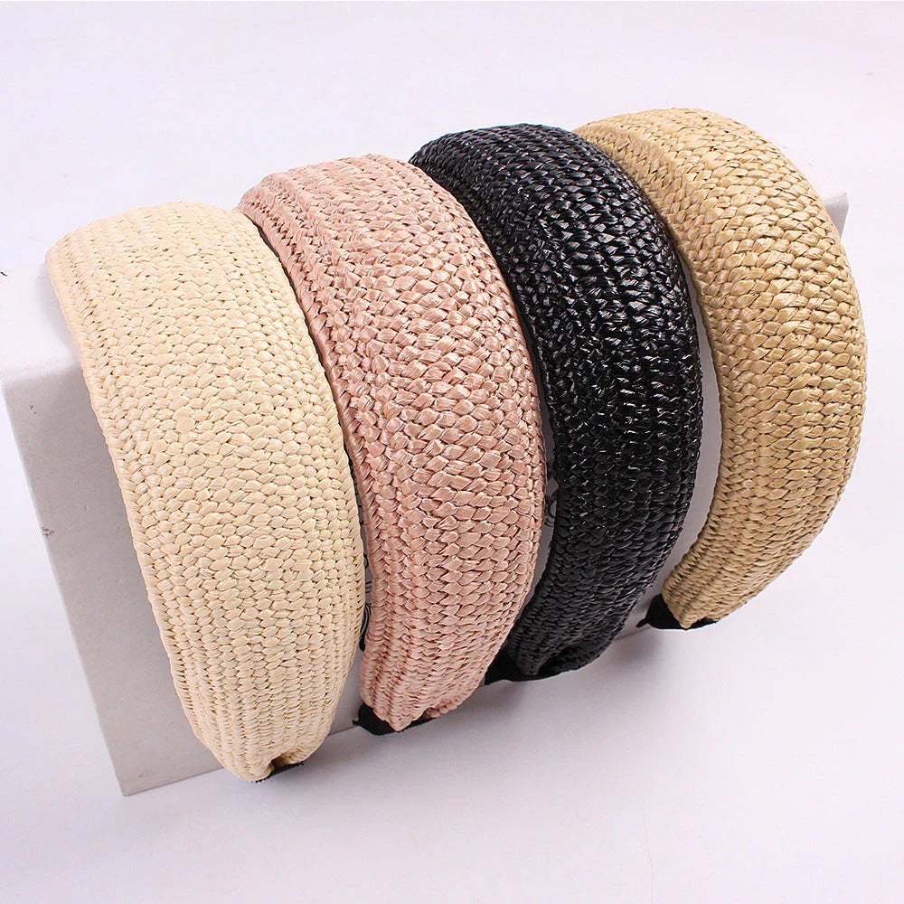 Fashionable solid colour knotted headbands for women, made from high-quality hemp and rubber materials for comfort and style.