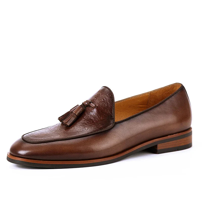 Premium British leather casual loafers with one-step design, breathable and durable construction, suitable for business and everyday wear.