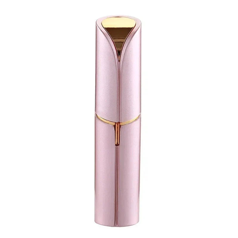 Discreet, lipstick-shaped facial hair remover for women with precision blades and battery-powered operation