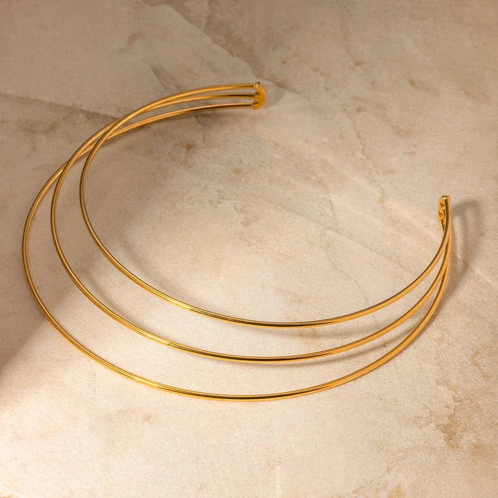Elegant 18K gold-plated stainless steel necklace with a three-layer collar design, perfect for parties, anniversaries, and weddings