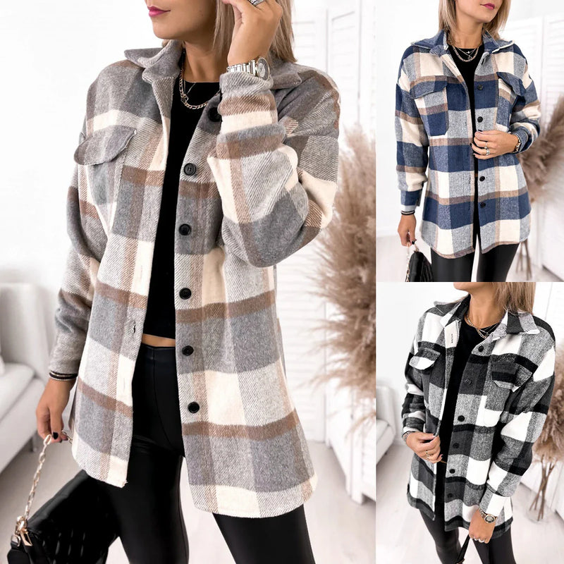 GiftHome UK Sophisticated Single-Breasted Plaid Woollen Jacket
