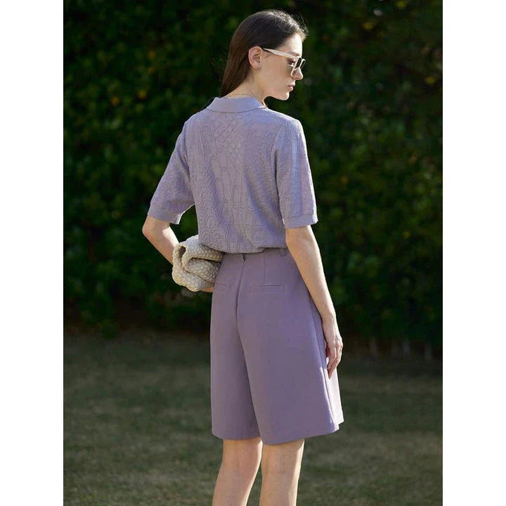 Elegant wide-leg shirred shorts for women, featuring a refined design and comfortable fit for the British summer