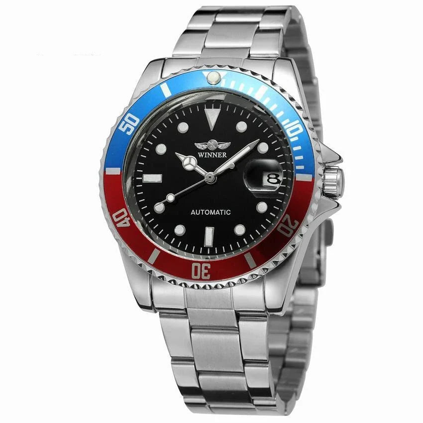 Premium automatic mechanical watch with stainless steel casing, mineral glass mirror, and various colour options for the modern gentleman