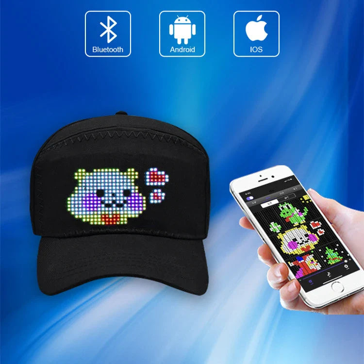 Rechargeable Bluetooth Soft Screen Hat with Flexible LED Display in Black