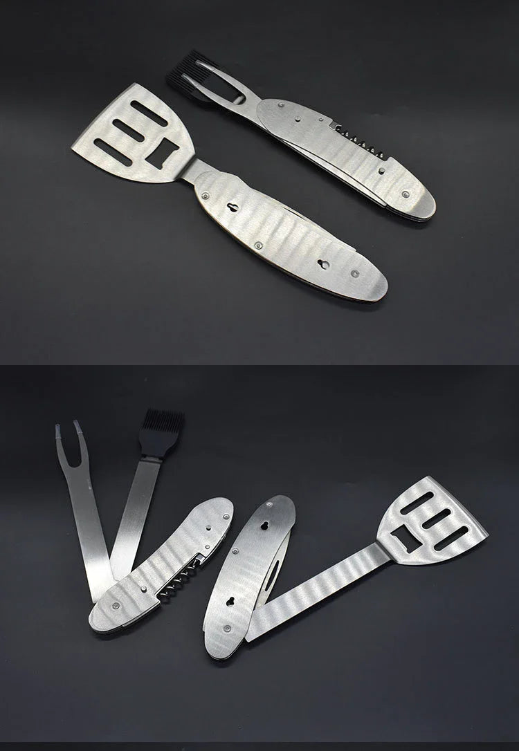 Premium 5-in-1 barbecue multi-tool with stainless steel construction and versatile grilling accessories