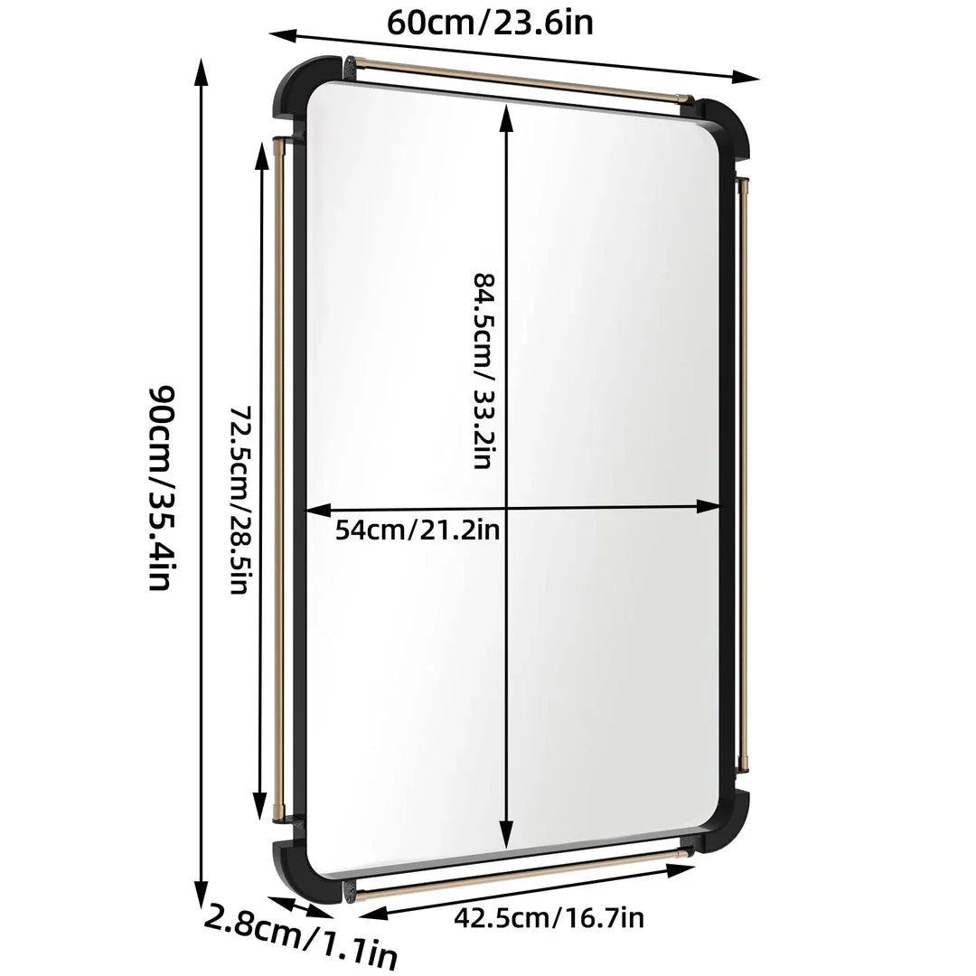 Vintage Industrial Black Metal Pipe Wall Mirror - Rectangular mirror with distressed metal pipes for a timeless, retro look