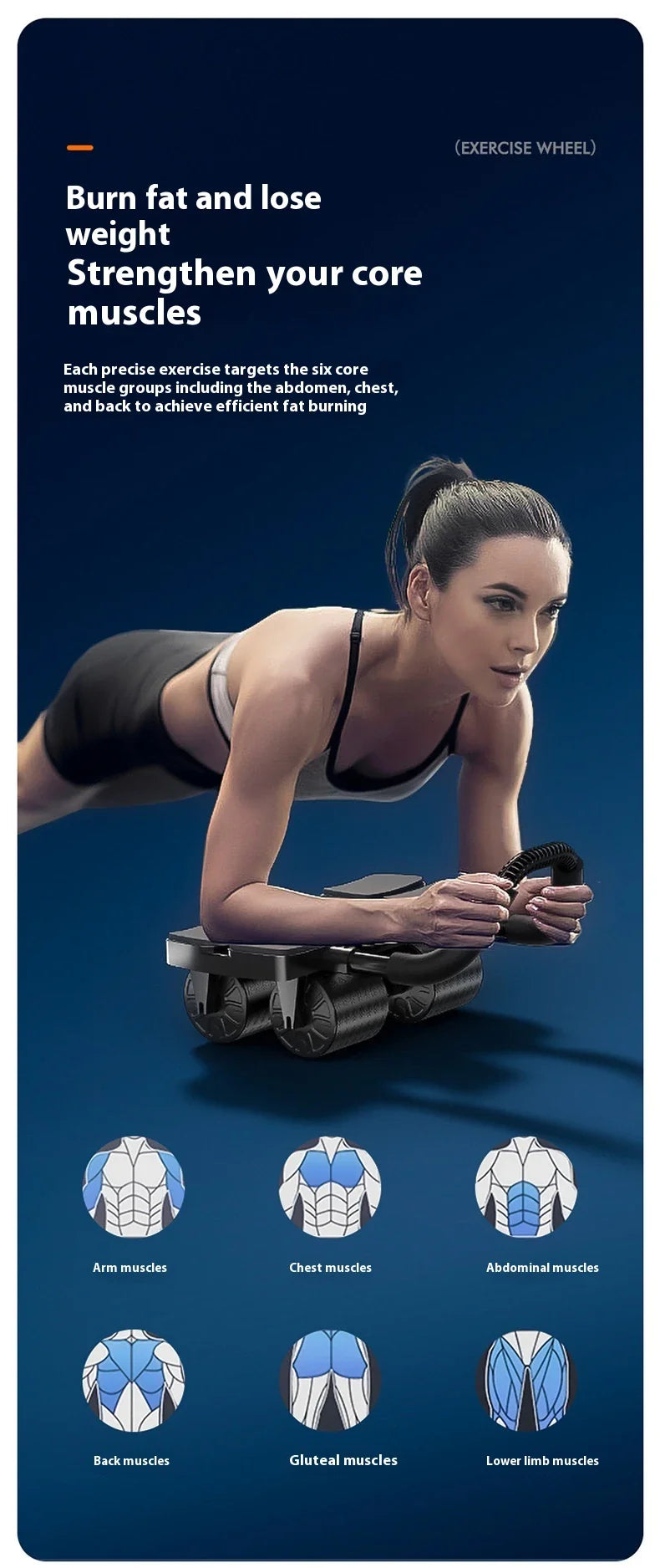 Premium 4-wheel abdominal roller with automatic rebound and mobile app for core strengthening and fitness workout