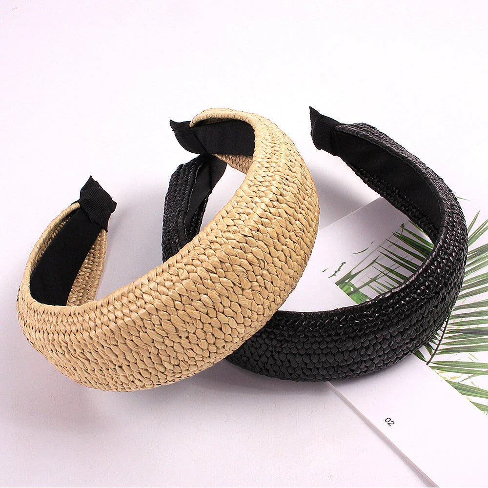 Fashionable solid colour knotted headbands for women, made from high-quality hemp and rubber materials for comfort and style.