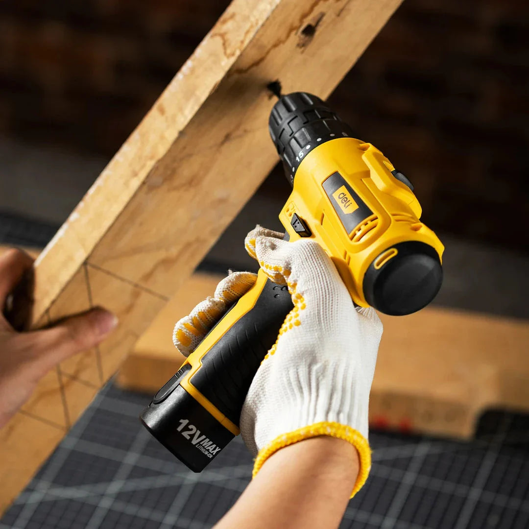 12V Cordless Electric Screwdriver with brushless motor, variable speed control, and LED light for versatile DIY tasks